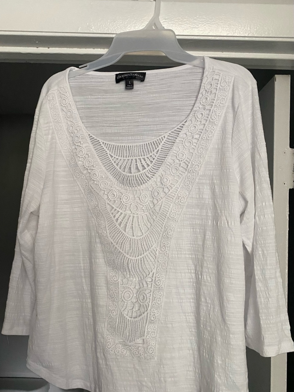 White Crochet-Detail Scoop Neck Top